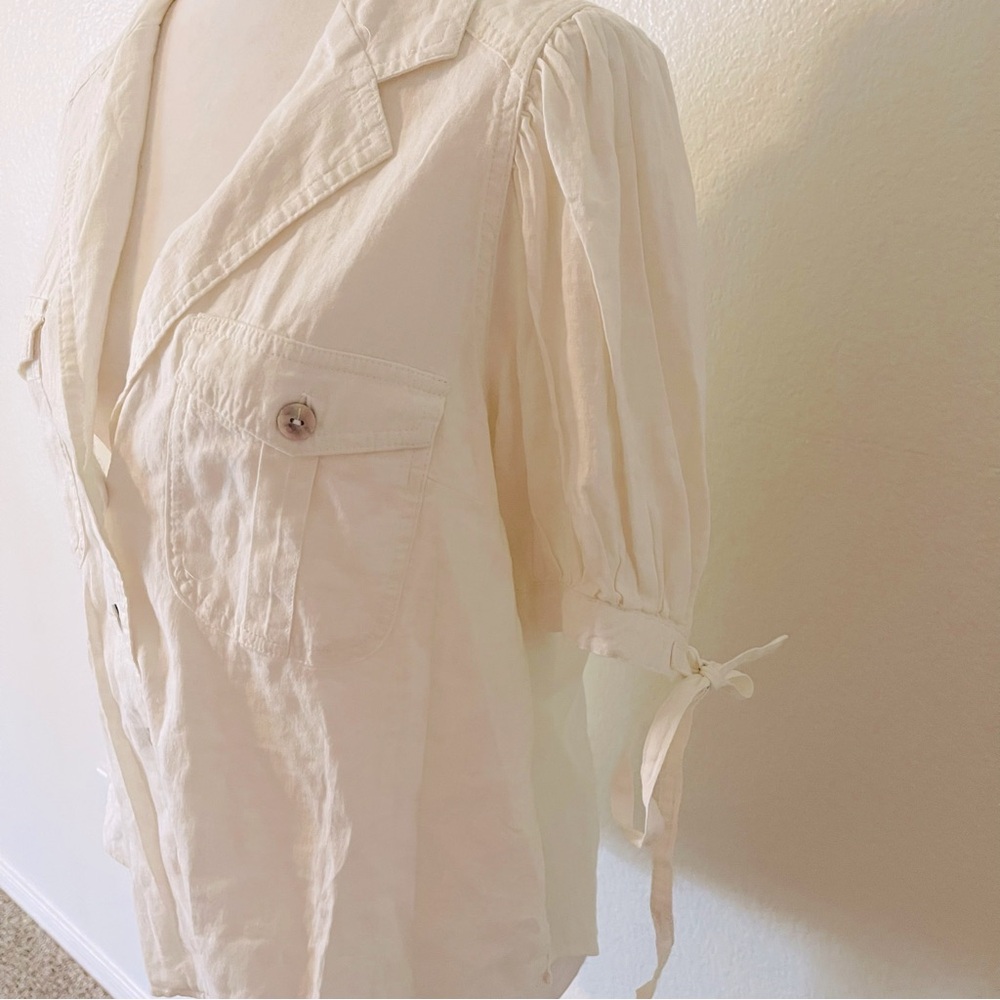 🌹 Free People Safari Babe Puff Short Sleeves Button Down White Size Small - Picture 2 of 6